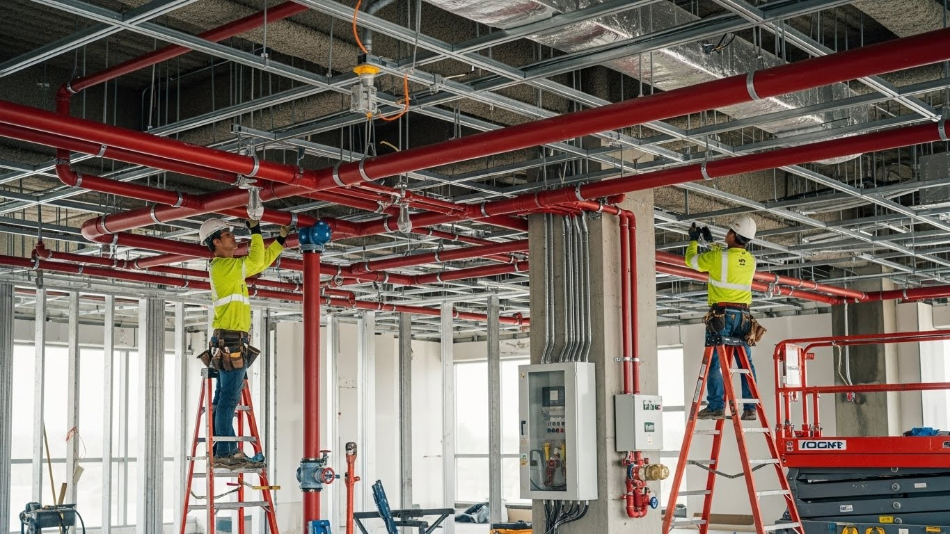 New construction building with fire protection systems