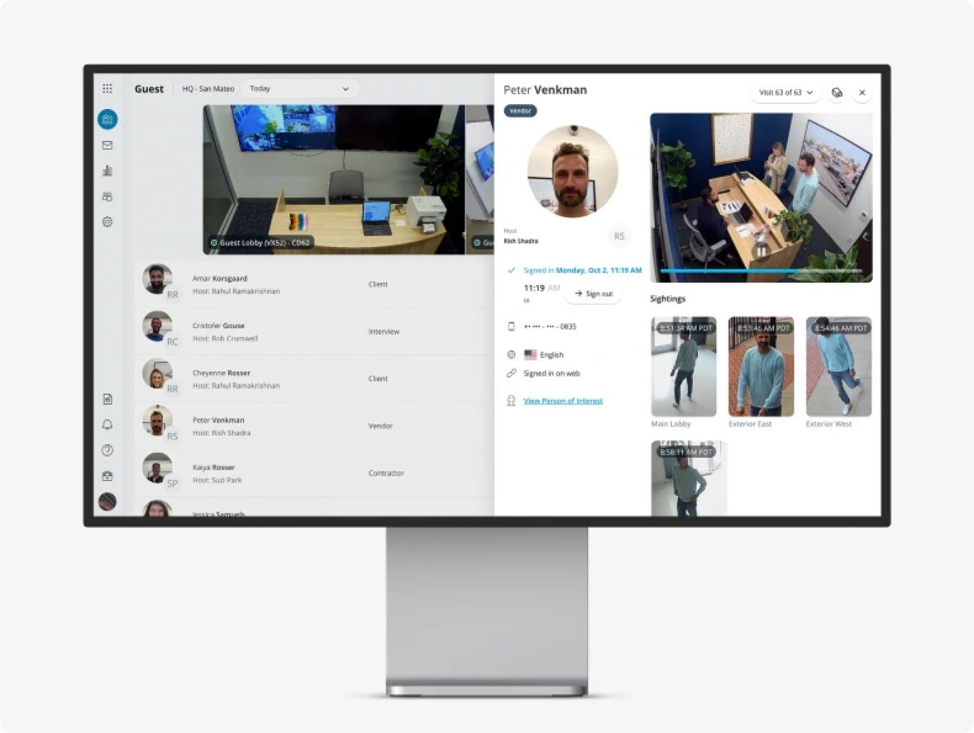 Visitor management system tablet and lobby setup